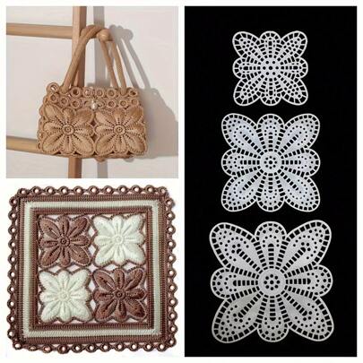 10 Pieces DIY Crochet Grid Patches - 8.5cm X 11.1in Plastic Woven Craft Squares For Sofa Cushions, Bags, Home Decor - Floral And Geometric Decorations, Durable Reusable Craft Supplies, Crochet Supplies, Plastic Canvas, Crafting, Decoration, Adult Crafting, Professional Decoration, Personalized Decoration