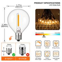 25PACK E12 G40 String Light Replacement LED Bulbs 1W E12 220V Equvalent 10W Incandescent Bulb Warm White 2200K Vintage Clear Glass Dimmable Globe Mini Bulb For String Light Outdoor Patio Decor - E12 200-240V - View 3