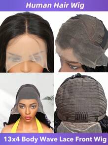 1 Peça Peruca Frontal de Renda de 28 Polegadas, 13*4, Cabelo Humano, Densidade 200, Preto Macio, Pré-Desbastada para Uso Diário de Mulheres