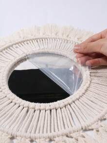 1pc Handmade Acrylic Woven Wall Mirror - Bohemian Style Round Mirror With Tassel Decor, Rustic Natural Wall Decor Suitable For Living Room, Bedroom Or Bathroom, Perfect For Spring/Summer Home Decor, Mother's Day Gift, Room Decoration, Garden Decor, Wedding Decor And Home Decoration. - Beige - View 11