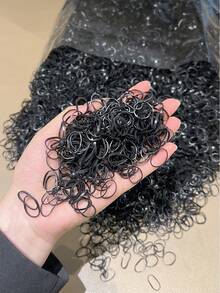 1000/3000 件加厚耐用橡皮筋马尾辫固定器，高弹性，黑色，几何图案，休闲，ABS 塑料，发带，发饰，发圈， - 黑色 - 查看 8