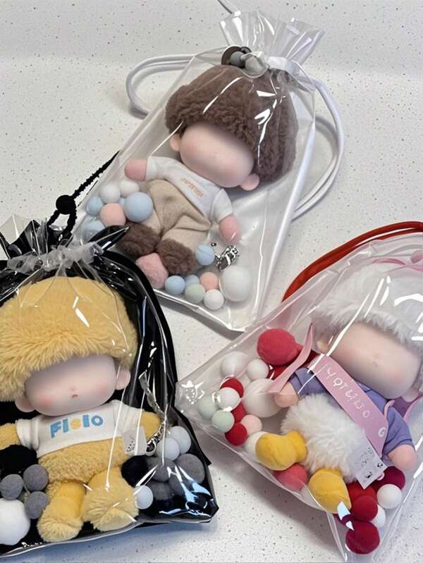 Stofdichte opbergtas voor poppen, transparante anti-stofzak voor poppen (10-19 cm) met ophangkoord, geschikt voor Labubu, 17 cm Sweetheart Macaroon, 15 cm feestzitstijl, blinde doos in meerdere maten, opbergruimte voor K-poppen, accessoire voor buitenreizen (pop niet inbegrepen)