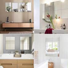 4 片装自粘亚克力镜、镜砖、柔性塑料镜板墙贴、无框小镜子墙面装饰房间装饰个性化贴纸墙镜房间装饰浴室装饰客厅装饰