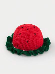 1pc Women's Handmade Crochet Strawberry Knit Bucket Hat, Warm & Stylish For Autumn/Winter, Suitable For Daily Wear