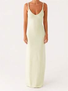Women Sleeveless Dress Summer Solid Color Twisted Straps V-Neck Backless Party Dress For Vacation Beach Streetwear - màu xanh lá - Xem 3