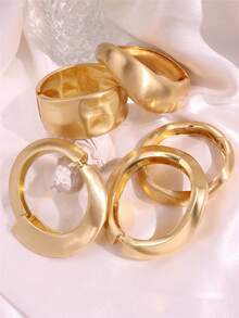 Chunky Heavy Wide Metal Geometric Bangles For Women Gold Color Matte Open Cuff Thick Asymmetrical Wave Bangle Bracelet Jewelry - Multicolor - View 6