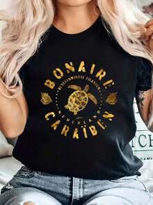 100% Cotton Bonaire, Leeward Antilles, Caribbean, Netherlands T-Shirt Summer T-Shirt For WomenUnisex T-Shirts,Slogan Print T-Ghirt,Soft Unisex Tee - Black - View 1
