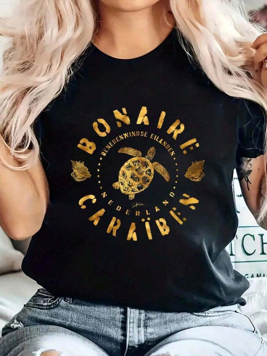 100% Cotton Bonaire, Leeward Antilles, Caribbean, Netherlands T-Shirt Summer T-Shirt For WomenUnisex T-Shirts,Slogan Print T-Ghirt,Soft Unisex Tee - Black - View 1