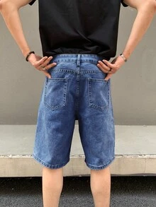 Casual Denim Shorts, Streetwear Fashion Solid Color Jeans Shorts, Minimalist Style Denim Shorts, Spring/Summer - Blue - View 4