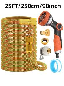 1 Stück Gartenschlauch Set mit Hochdruckbrause, Gartenschlauch Set, strapazierfähiger Gummi, universelle Anschlüsse, geeignet für Reinigung von Haus und Auto, Auto-Wasch-Zubehör, multifunktionales Garten Set, ausziehbares Schlauchdesign, Gartenschlauch