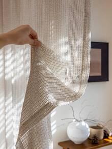 1pc Linen Modern Linen Gauze Curtain - Japanese Linen Style, Rod Pocket Design, Suitable For Living Room And Bedroom - Sheer And Light Filtering Curtain, Living Room Curtain, Bedroom Curtain (180g Fabric Weight) - Beige - View 2