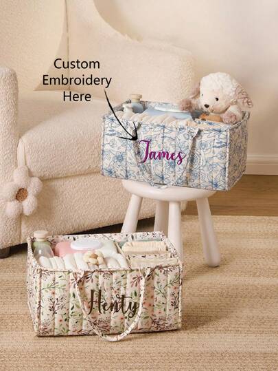 Sac à langer personnalisé avec motif floral - Nom brodé sur mesure | Grand sac fourre-tout pour maman et bébé | Organisateur spacieux avec anses | Portable et élégant | Parfait pour les voyages, la conduite et le retour à l'école, multifonctionnel, ornemental, lettrage, élégant, moderne, coloré, mignon, décontracté, personnalisé, personnalisé, unique, personnalisé, cadeau idéal pour lui, cadeau idéal pour elle