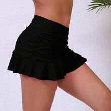 Halcurt Women's Low Waisted Ruched Ruffle Swim Skirts With Hipster Bikini Bottoms Tummy Control Swimsuit - Black 1 - View 3