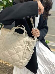 1 pezzo Borsa a spalla trapuntata in cotone tinta unita di grande capacità per le donne, borsa casual da sport all'aperto, adatta per viaggi, scuola, ufficio, portatile e spaziosa