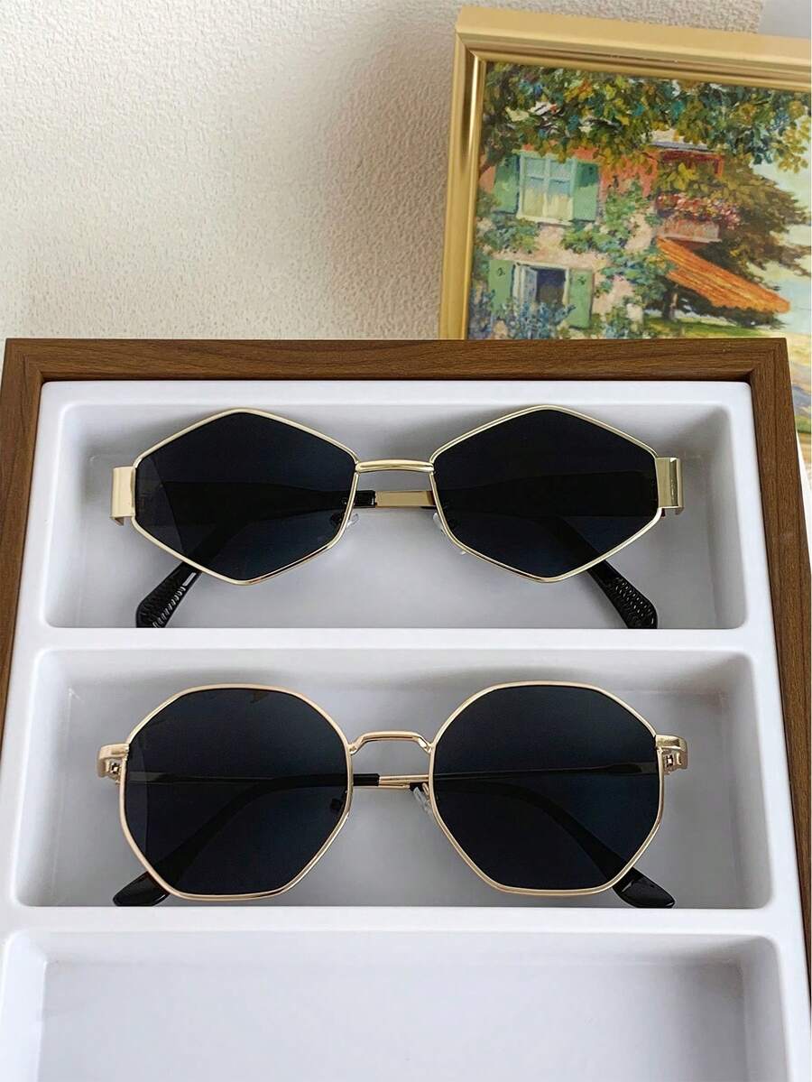 2 piezas Gafas de moda de metal multipolígono para mujeres - Multicolor - Ver 1