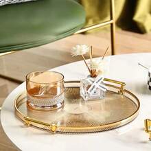 Bandeja Organizadora Decorativa Multiuso Para Servir Nórdica Com Alça e Detalhe em Dourado Decoração de Mesa - Café - Visão 4