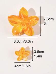 3 件春夏波西米亚风格渐变色大号和小号鸡蛋花大理石图案发夹，海滩度假发饰发夹爪夹发夹发夹发夹发夹，休闲秋冬 - 大理石亮橙 - 查看 4