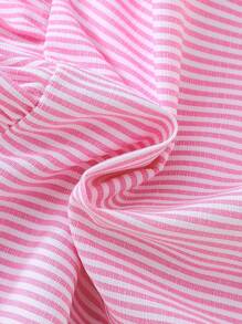 Girls Sleeveless Striped Ruffled Bow Tank Top + Striped Shorts 2Pcs Set, Summer