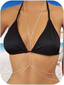 2025Hot Sale14K Body Chains Women, Layered Crossover Bikini Bra Body Jewelry, Summer Beach Belly Waist Chain - 鍊子(銀色) - 查看 1