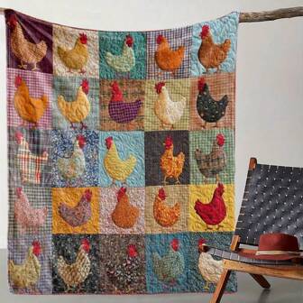 1pc Vintage Creative Rooster Plaid Print Flannel Blanket, Beautiful And Comfortable Warm Nap Blanket For Sofa, Bed, Office, Car, Camping Travel Blanket, Home Decoration - Four Seasons Gift