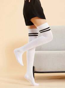 2 Pairs/1 Pair Casual & Versatile Striped Pattern Knee High Socks