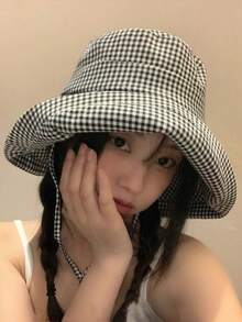 韩国ins风格纹大檐渔夫帽女韩版春夏秋季防紫外线防晒遮阳帽出门旅游遮阳帽 - 彩色 - 查看 5