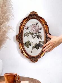 1 szt. Retro Vintage Kwiatowy Wzór Owalna Dekoracyjna Ramka Na Zdjęcia, Materiał Żywiczny Zniszczona Ozdobna Ramka Na Zdjęcia, Nadaje Się Do Dekoracji Zdjęć I Rekwizytów Fotograficznych