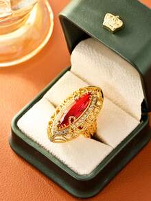 Conjunto de 1 peça estilo vintage antigo com pedras preciosas sintéticas longas e brilhantes, banhadas a ouro, anéis largos para mulheres, o melhor acessório para banquetes e festas, decoração de casamento, uso diário versátil, joias lindas para presentear quem você ama