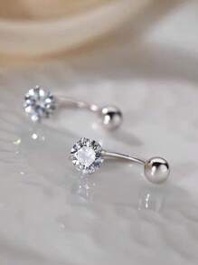 1 Pc S999 Sterling Silver Belly Button Zirconia Belly Button 3mm 4mm 5mm Mini Belly Jewelry,Suitable For Wearing On Summer Beach Vacations
