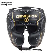 GINGPAI Professioneller Boxhelm mit Vollschutz, MMA Kopfschutz mit Schnürung für Erwachsene, Taekwondo Trainings-Kopfschutz, Ultrafaser-Leder