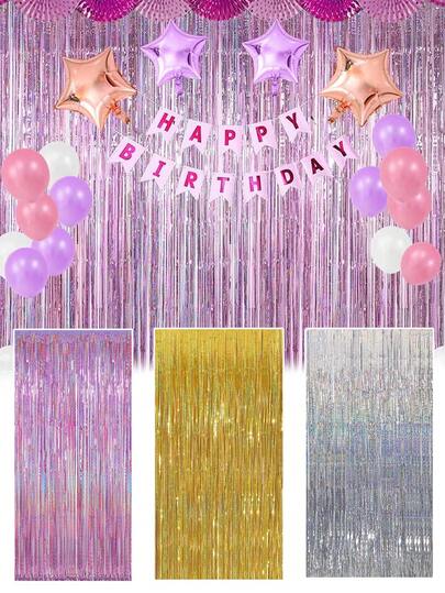 1PC Tinsel Foil Fringe Curtains, Party Backdrop Curtains Glitter Gold Tinsel Fringe Foil Curtain, Tinsel Pink Foil Curtain, Party Supplies Decorations, Backdrop For Birthday, Wedding, Christmas, Festival Party, Photo Booth Props Decoration