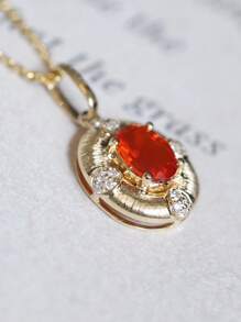 1pc S925 Sterling Silver Handmade Oval-Shaped Textured Orange Pendant Necklace, Versatile, Elegant Vintage Style Jewelry Gift For Women, Suitable For Daily Wear And Parties