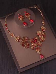 High End And Elegant Bridal Accessories, Wedding Necklace+Pair Of Earrings Set, Navy Blue, Purple, Green, Red Necklace, Bridal Accessories, Wedding Dress, Evening Party Accessories - 項鍊+耳環套裝 - 查看 7