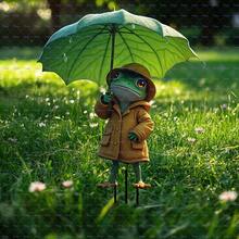 2D Cute Frog Garden Stake With Umbrella - Planter Decor, Durable Plastic Outdoor Yard Art, Mother's Day, Teacher's Day, Independent Animal Themed Decor, Holiday Gift, Fantasy Design, Natural Style - Multicolor - View 3