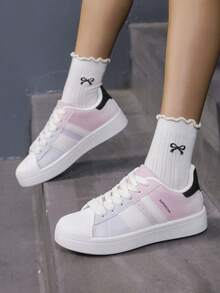 Damen Lässig Sport Sneaker, College Stil Farbverlauf, vielseitig für den Weg zur Arbeit und Outdoor - Pink - Übersicht 3