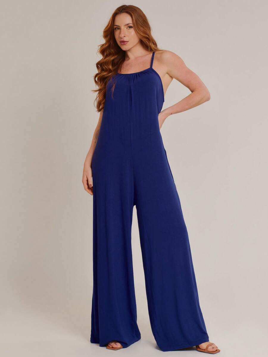 Women's Long Casual Elegant Jumpsuit In Viscolycra – Black With Light Fit - Màu xanh lam - Xem 1