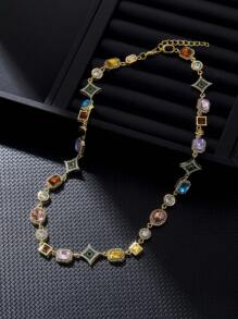 1PC Hip Hop Jewelry Fashion Colored Zirconia Iced Out Necklace For Women Crystal Gemstone Link Chain Pendant For Women Bridal Party Jewelry