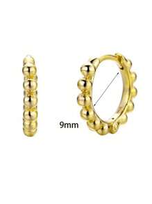 2Pcs Simple Fashion Small Round Bead Hoop Earrings For Women Men Vintage Gold Silver Color Copper Metal Huggie Earrings Female Punk Minimalist Jewelry Accessory
