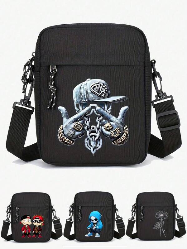 Cool Personalized New Men's Crossbody Bag Oxford Small Square Bag Silver Skull Daily Commuter Convenient Shoulder Mobile Bag Men's Crossbody Bag Small Bag For Men Body Bag For Men
