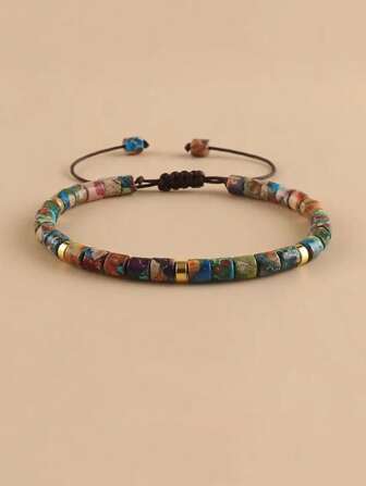1 Pulsera bohemia de cuentas de colores y piedras naturales, hecha a mano y ajustable, para uso diario de hombre y mujer