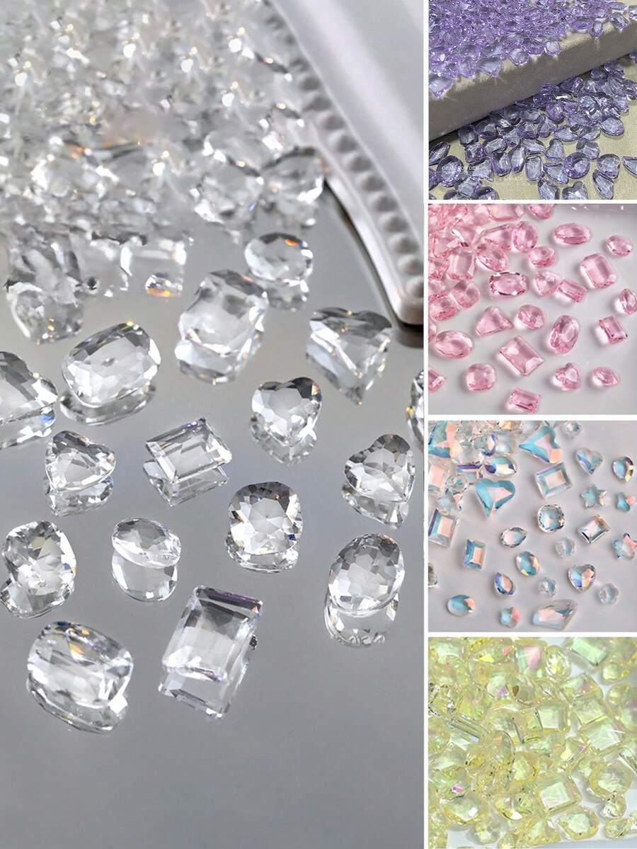 20pcs K9 Nail Rhinestones, Assorted Asymmetrical Shape Shiny Decorative Nail Gems, Ice Candy Asymmetrical Shaped Transparent Bottom Nail Art Studs Nails Nail Supplies - Multicolor - View 1