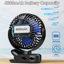 SWEETFULL 4000mAh tragbarer Tischventilator, 360° drehbarer Clip-Ventilator mit LED-Anzeige, wiederaufladbarer leiser Mini-Ventilator, multifunktionaler Zweifach-Ventilator, für Schlafzimmer, Büro, Fitnessstudio, Outdoor, Reise, Sommer