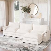 L-Shaped Modular Sofa In Chenille Fabric, Four-Seater Modular Sofa, Comfortable For Living Room/Bedroom/Apartment - trắng - Xem 9