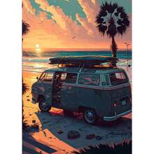 1 pieza Impresiones y carteles de arte de pared con opción de marco - Escenas naturales de viaje con vista al mar, pueblo costero, coches - Decoración de arte de lienzo para la sala de estar del hogar - Cuadros de pared - Regalos