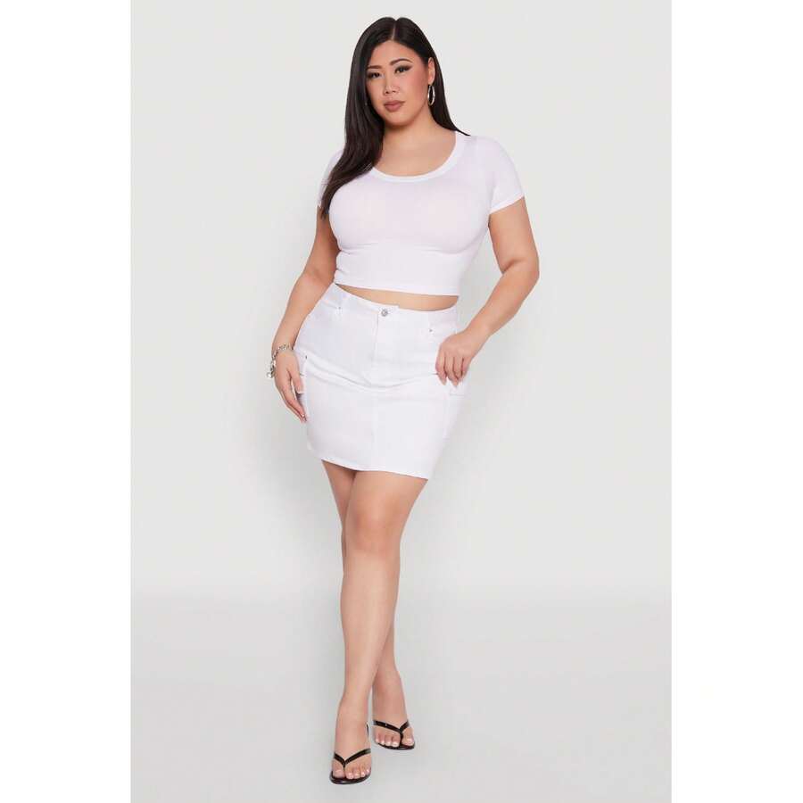 Falda cargo de talle alto de cera para tallas grandes - Multicolor - Ver 1