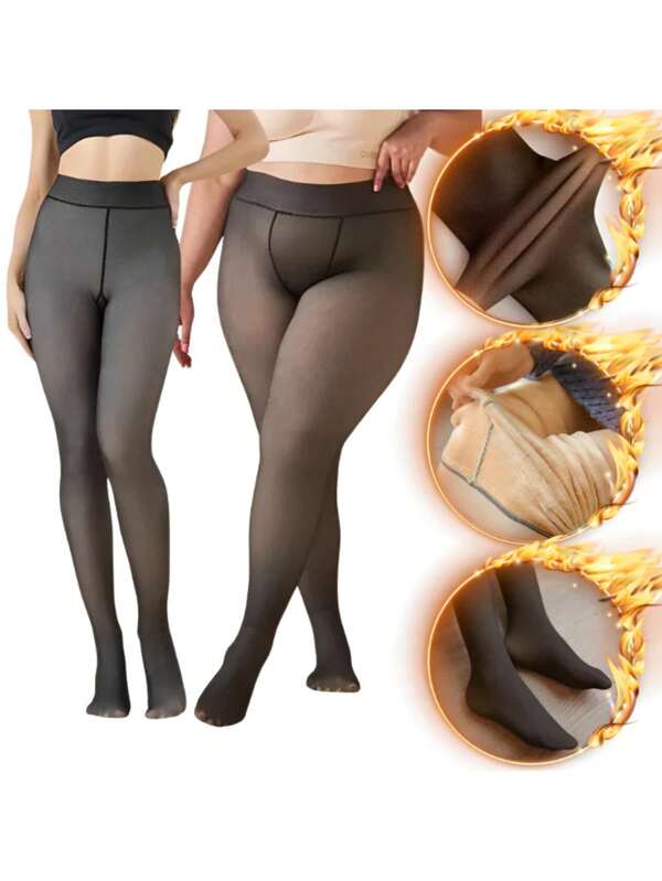 Meia Calca Feminina Termica Forrada pelucada Elástica Slim Leggings P ao Plus