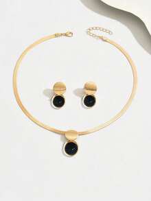 3pcs Fashion Elegant Geometric Clavicle Minimalist Round Acrylic Snake Skin Pendant Earring Set