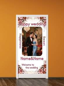 1pc Customizable Wedding Welcome Poster With Names And Photos, Wedding Party Venue Decoration Hanging Prop Background
