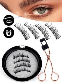 MAGEFY 1 Set 4pcs CC Curl Magnetic Eyelash Kit - Natural Looking Reusable False Eyelashes With Strong Magnet, 8-12mm Faux Mink Lashes For Everyday Wear, Waterproof,Comic Eyelash Glue Free, Comic Pointed Tail Style Mixed Style, Elongated Eye Tail Enlarges Both Eyes,Fluffy Slim For Everyday Use Manga Eyelashes, Travel Essentials ﻿ - 自然纖長款 - 查看 1