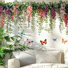 Removable Watercolor Hanging Potted Wall Stickers Flower Pots Wall Decals Colorful Plants Wall Sticker Floral Pendant Wall Decal Art Murals For Classroom Office Living Room Girl Bedroom Personalised Stickers